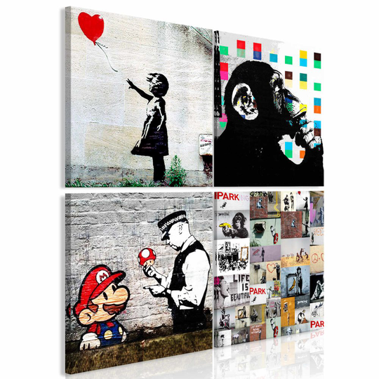 Tavla - Banksy Collage (4 Parts) (90 x 90 cm)