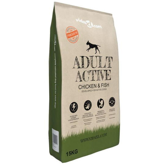 vidaXL Premium Hundmat torr Adult Active Chicken & Fish 15 kg