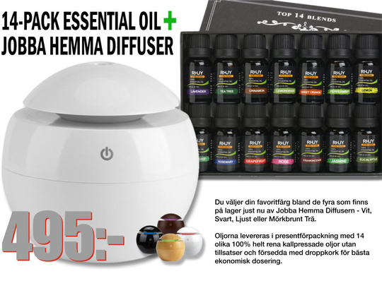 14-PACK ETERISK OLJA + JOBBA HEMMA DIFFUSER (PAKET-PRIS)