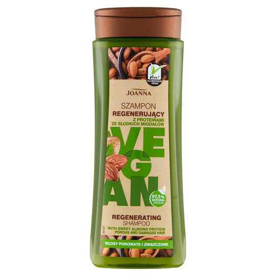 Joanna Vegan Shampoo reparativ proteiner av sötmandel - porös och skadat hår 300ml