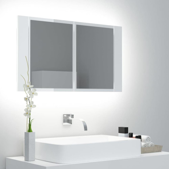 Spegelskåp för badrum LED vit högglans 80x12x45 cm