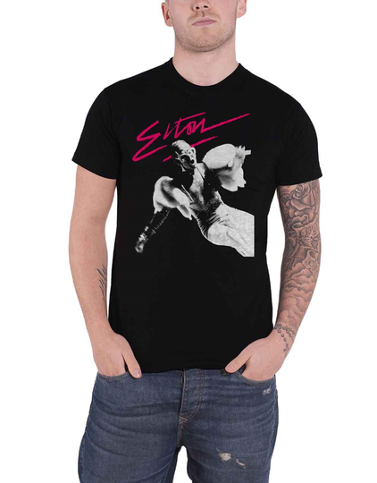 Elton John T Shirt Pink Brush Stage Jump Rocketman Official Mens Black