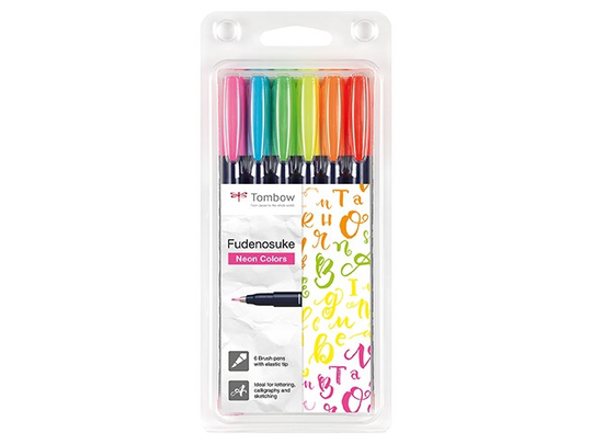 Tombow Brush pen Fudenosuke hård neon ass. farver (6 stk.)