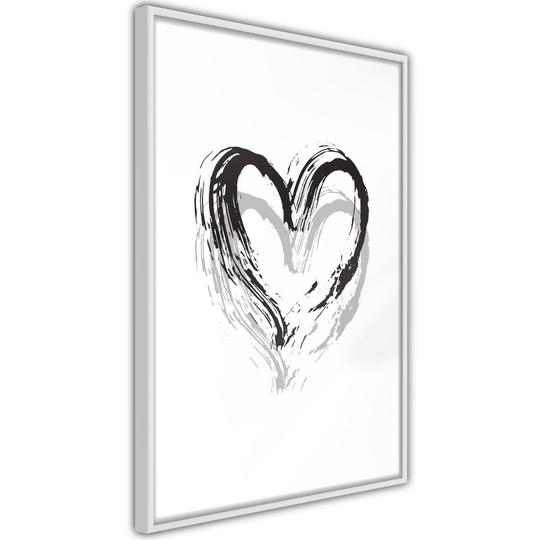 Poster Inramad - Brush Heart (Svartvit)