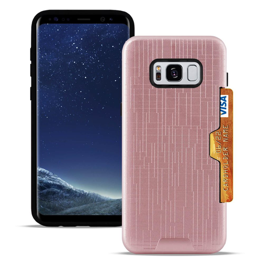Borstat fodral för Samsung Galaxy S8 Brushed Cover Kortfack Hårt Hybrid Roséguld