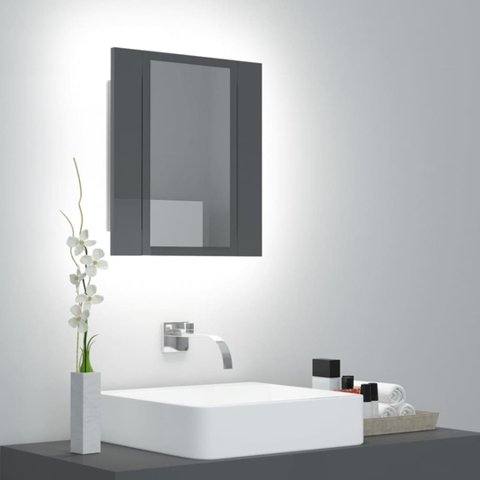 Spegelskåp för badrum LED grå högglans 40x12x45 cm