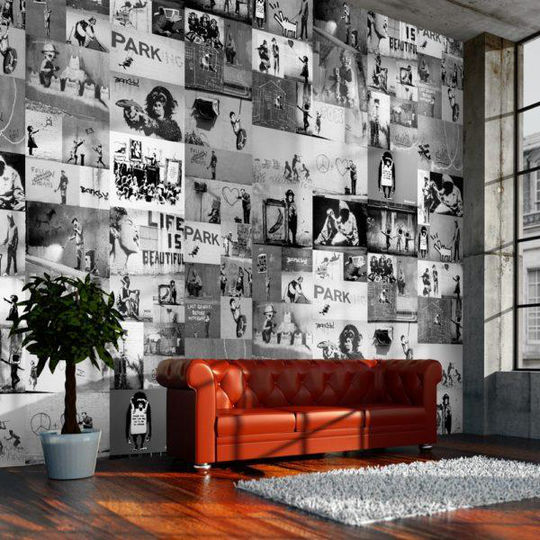 Fototapet - Banksy - grey collage