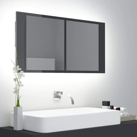 Medina Spegelskåp för badrum LED grå högglans 90x12x45 cm