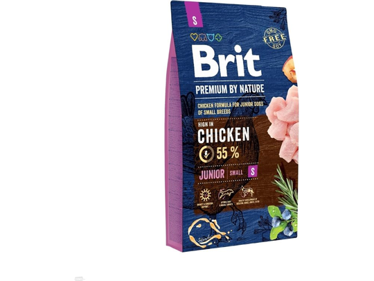 Brit Premium by Nature Junior S, Valp, Äpple, Kyckling, Majs, 8 kg, Dräktiga tikar eller tikar med valpar, Omega-3,Vitamin A,Vitamin D3,Vitamin E, ch