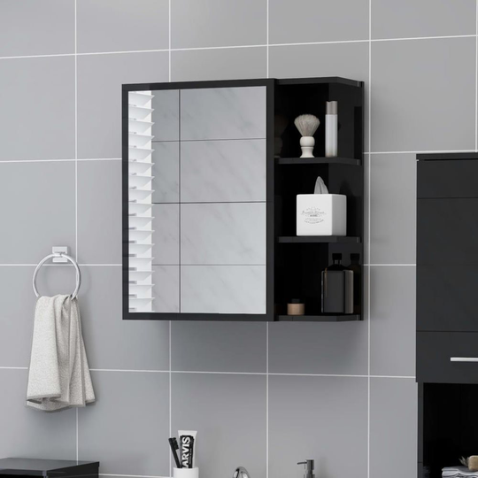 Spegelskåp för badrum svart högglans 62,5x20,5x64 cm spånskiva