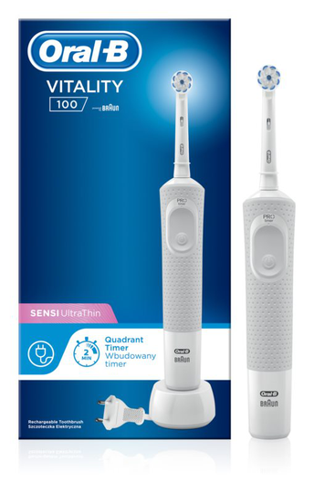 Elektrisk tandborste ORAL-B Vitality D100 Sensi Ultra Thin, 7600 svängningar/min, 1 program, 1 ände, vit