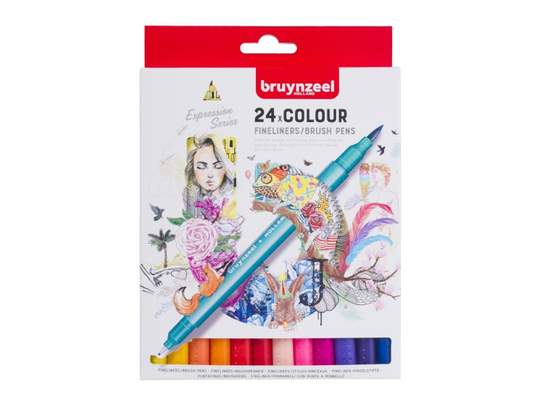 Bruynzeel Fineliner/brush pen set | 24 colours
