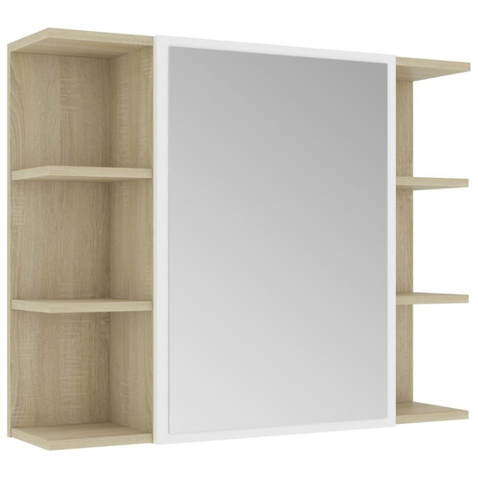vidaXL Spegelskåp för badrum vit och sonoma-ek 80x20,5x64 cm spånskiva