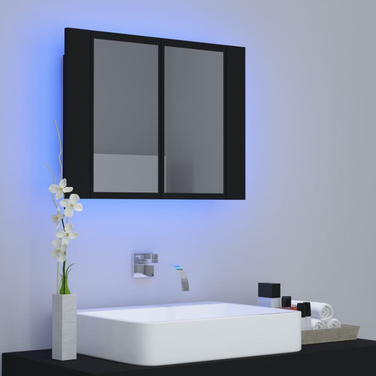 Spegelskåp med LED svart 60x12x45 cm