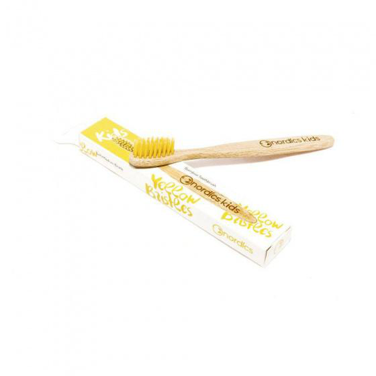 tandborste junior 17 cm bambu/nylon brun/gul