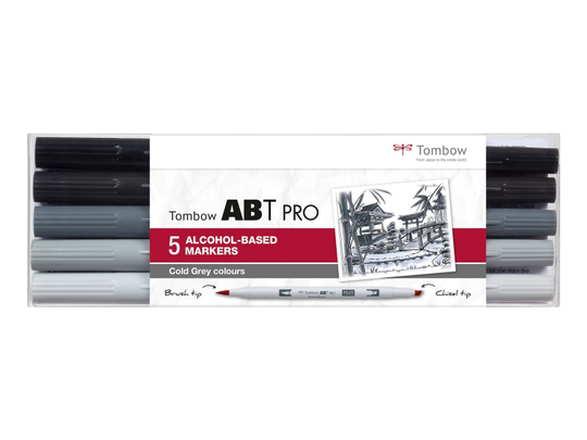 Tombow marker alcohol-based ABT PRO Dual Brush 5P-4 cold grey colour (5 stk.)