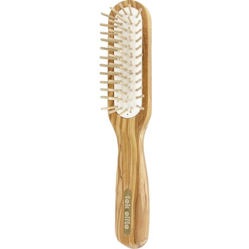 Slim Rectangular Brush In Olive Wood With Short Wooden Pins