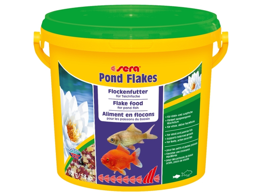 sera Pond Flakes, Dammfisk, Torr fiskmat, Flingor, Vitamin A, Vitamin B1, Vitamin B2, Vitamin C, Vitamin D3, Vitamin E, Liten, 21%