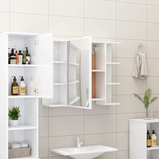 Spegelskåp för badrum vit högglans 80x20.5x64 cm spånskiva
