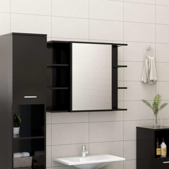 Spegelskåp för badrum svart 80x20,5x64 cm spånskiva