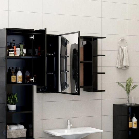 Spegelskåp för badrum svart högglans 80x20.5x64 cm spånskiva