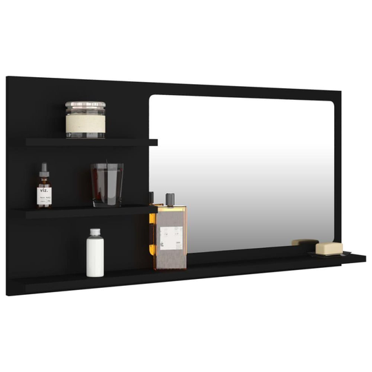 Badrumsspegel svart 90x10.5x45 cm spånskiva