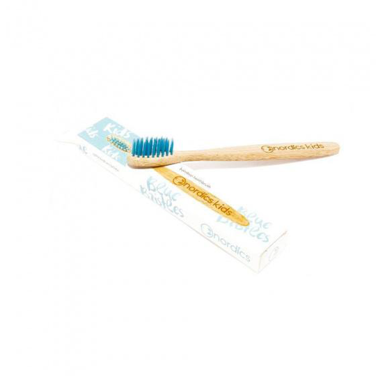 tandborste junior 17 cm bambu/nylon brun/blå