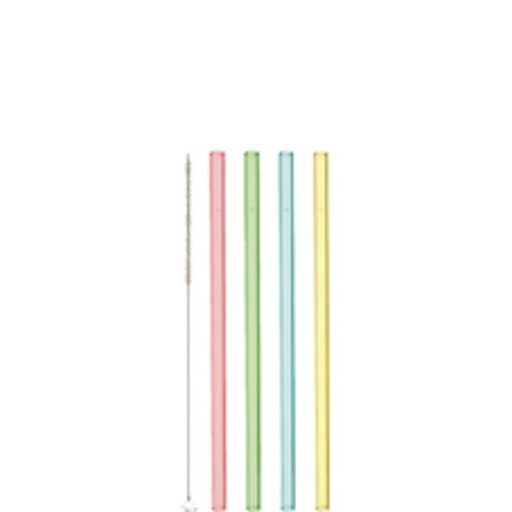 Färgade Sugrör Glas 20cm 4-pack Inkl Borste