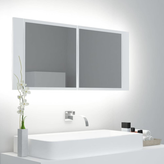 Spegelskåp med LED vit 100x12x45 cm