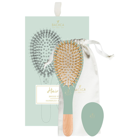 BACHCA Hair Kit Brush Boar and Nylon + wooden mirror + cotton pouch Li