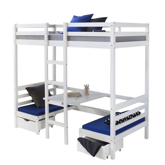 Loftsäng Med Skrivbord Och Förvaring - Blå