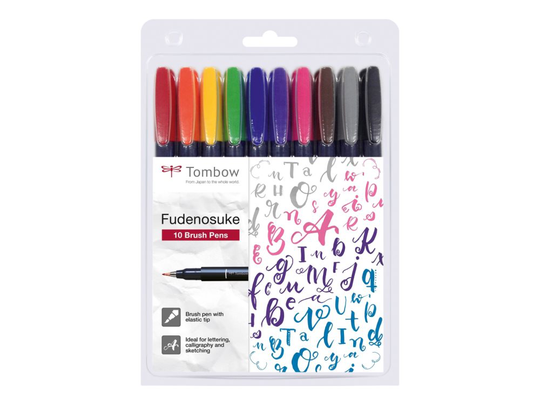 Tombow Brush pen Fudenosuke hård ass. farver - (10 stk.)