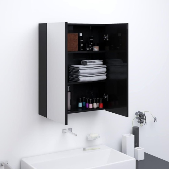 Spegelskåp för badrum svart glänsande 60x15x75 cm MDF