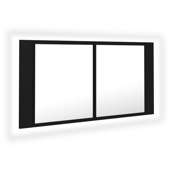 vidaXL Spegelskåp med LED svart 90x12x45 cm