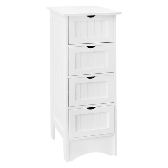 ML Design Badrumsskåp Vit, 30x81x30cm, smal badrumsskåp med 4 lådor, gott om förvaringsutrymme, fristående, lanthusstil, badklänning från mdf trä