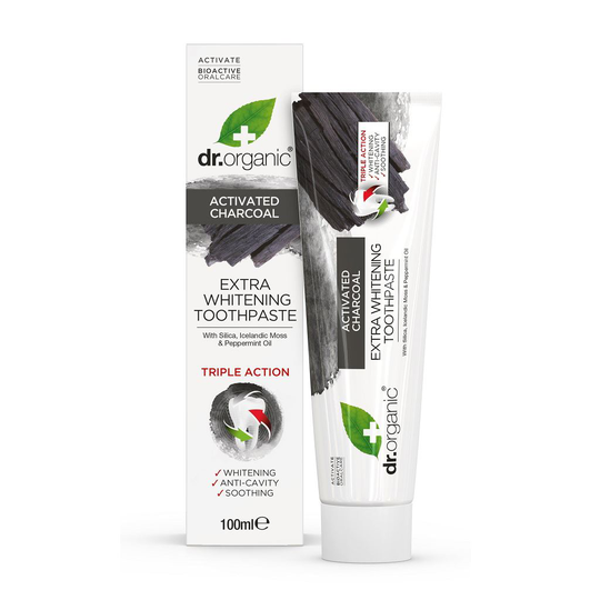 Dr Organic Aktivt Kol Extra Whitening Fluor Tandkräm 100 ml