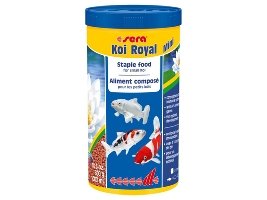 sera Koi Royal Mini, Dammfisk, Torr fiskmat, Pellets, Vitamin A, Vitamin B1, Vitamin B2, Vitamin C, Vitamin D3, Vitamin E, Liten, 32,5%