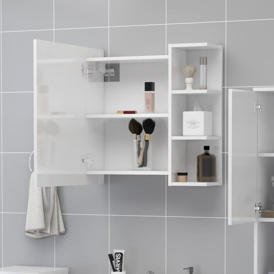 Spegelskåp för badrum vit högglans 62.5x20.5x64 cm spånskiva