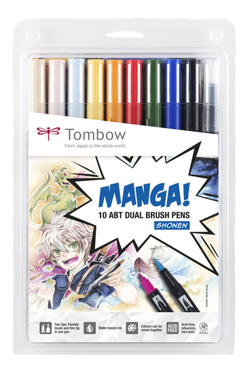Brush Pen Ritpennor Tombow ABT Dual Brush Manga Shonen 10-pack