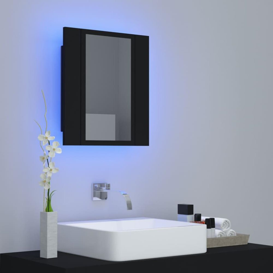 Spegelskåp med LED svart 40x12x45 cm