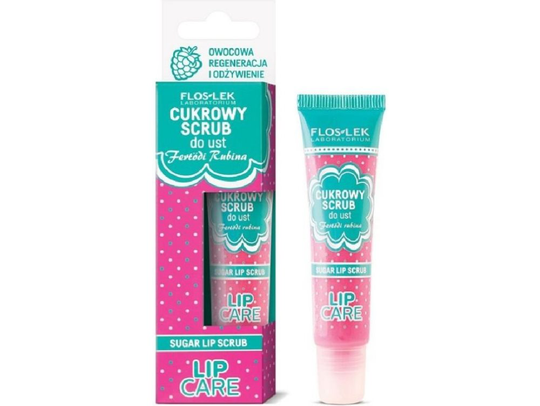FLOSLEK Lip Scrub Fertodi Rubina | 14 g | Natural Sugar Crystals Removing Cuticles from Chapped Dry Lips | Contains BeesWax & Shea Butter | Fruit Reg