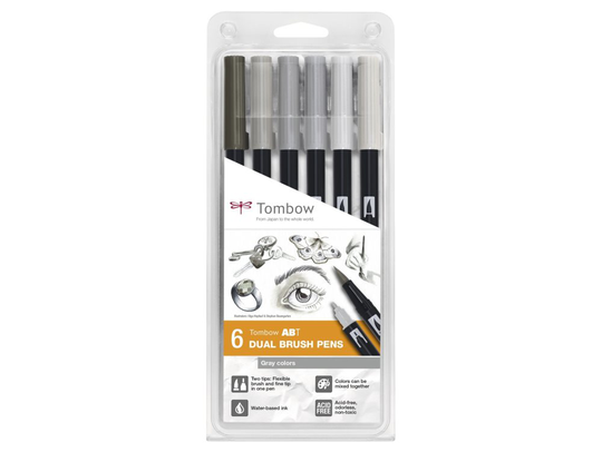 Marker Tombow ABT Dual Brush 6P-4 Grey colors - (6 stk.)