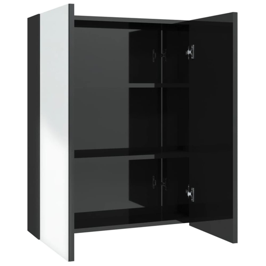 vidaXL Spegelskåp för badrum svart glänsande 60x15x75 cm MDF