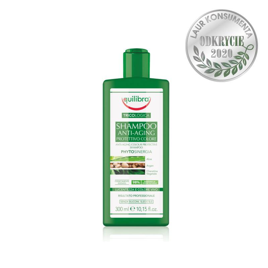EQUILIBRA Anti-Aging Shampoo Protettivo Colore anti-aging schampo skyddar färg Aloe, Argan, 300ml Cheratina