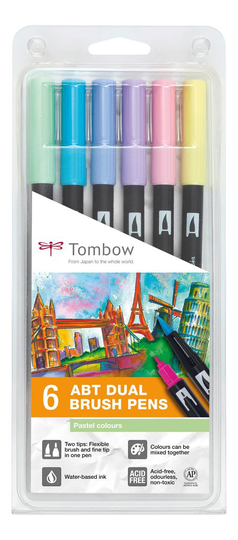 Tombow Dual Brush Pens - Pastel Colors - 6 st