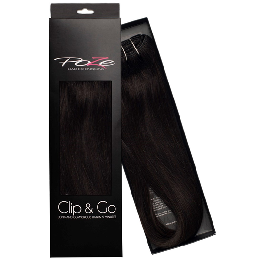 Poze Hairextensions Poze Clip&Go Löshår Äkta 1B Midnight Brown 7 delar