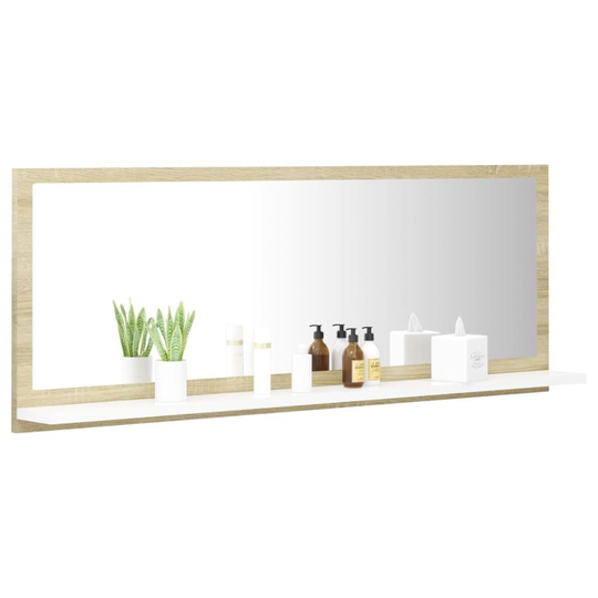 Badrumsspegel vit och sonoma-ek 100x10.5x37 cm spånskiva