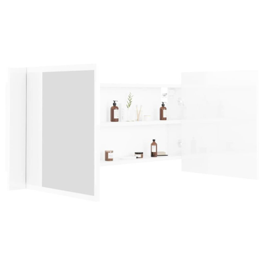 Spegelskåp för badrum LED vit högglans 100x12x45cm