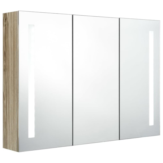 vidaXL Spegelskåp med LED 89x14x62 cm ek