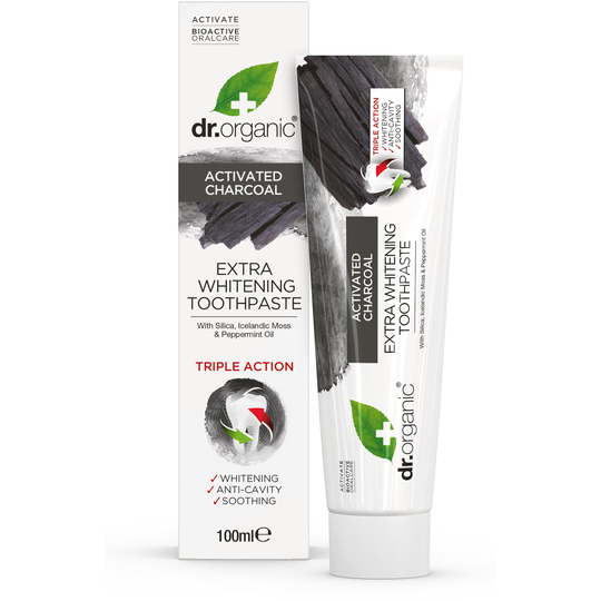 Dr Organic Activated Carbon Toothpaste Extra Whitening Fluor 100 ml